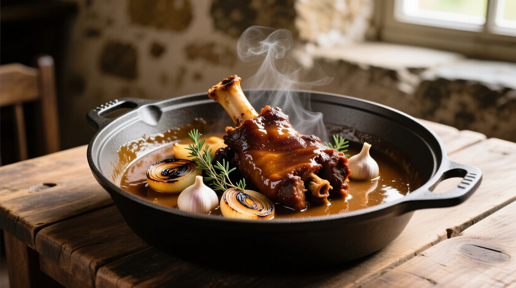 Perfectly braised oxtails in cast iron pot