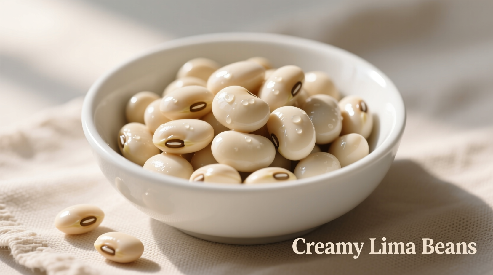Perfectly cooked creamy lima beans in white bowl