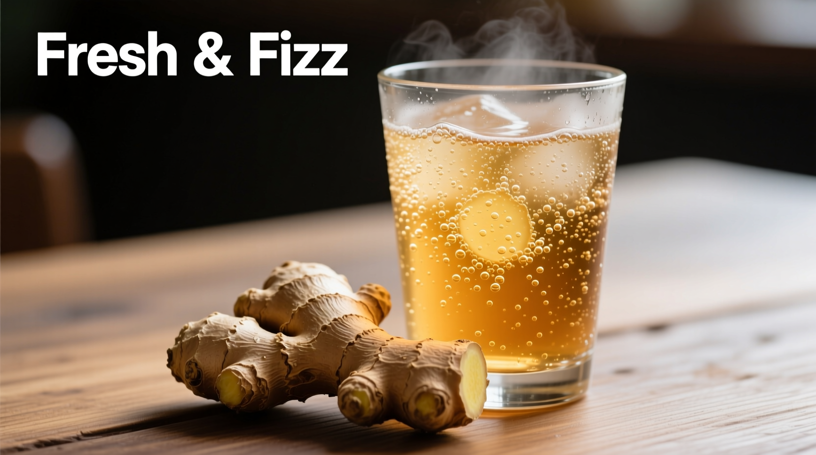 Ginger root and carbonated ginger ale in glass