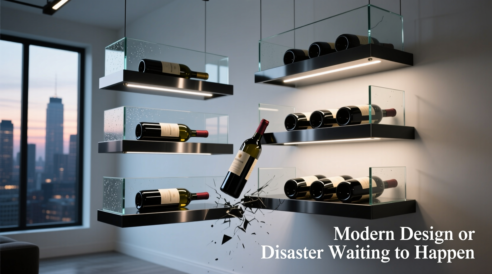 floating wine racks modern design or disaster waiting to happen