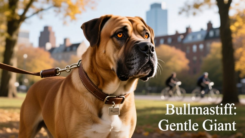 Close up portrait of bullmastiff dog on leash