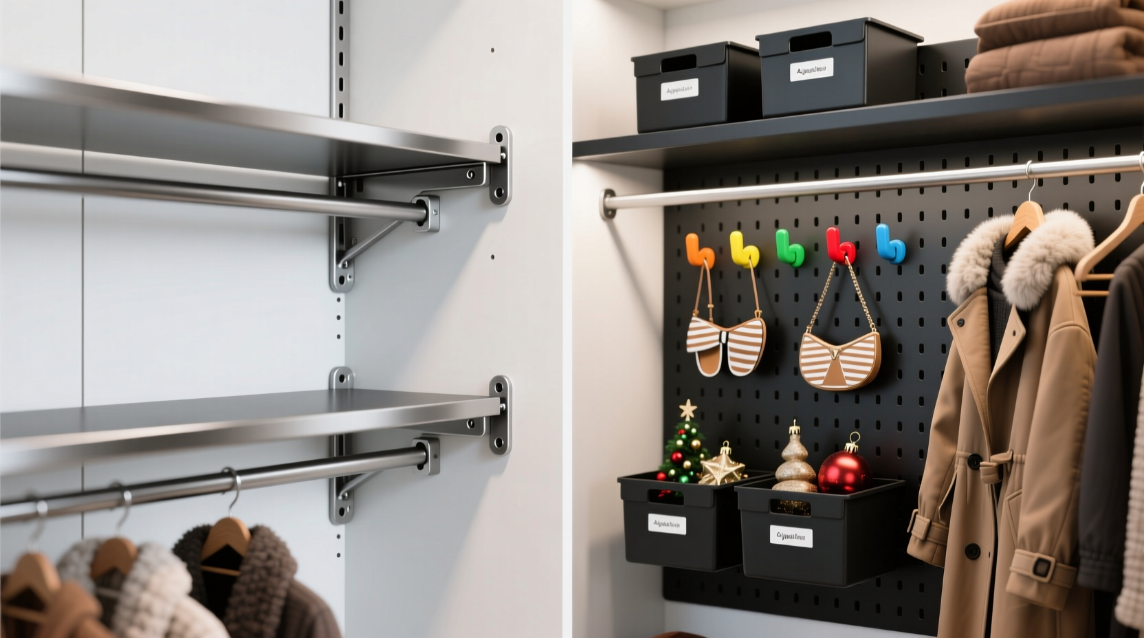 adjustable shelf brackets vs pegboard for seasonal closets