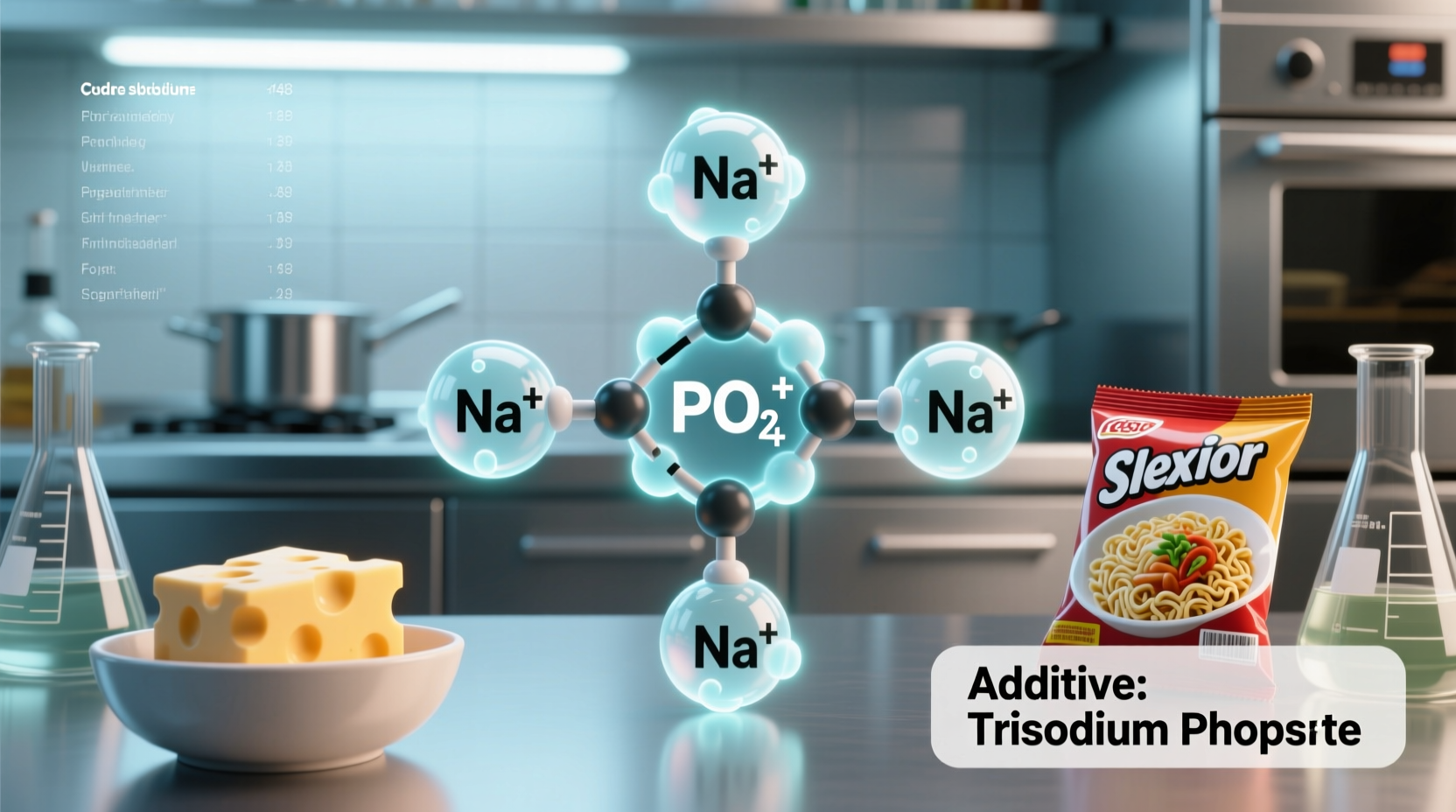 Trisodium phosphate molecular structure in food context