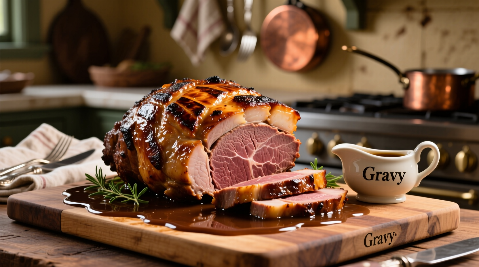 Perfectly cooked bottom round roast with gravy