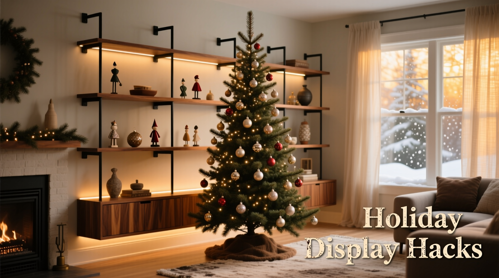 how to build a floating shelf around your christmas tree for extra display space