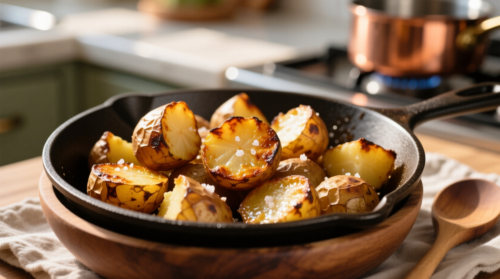 Golden brown pan-fried potatoes with crispy edges