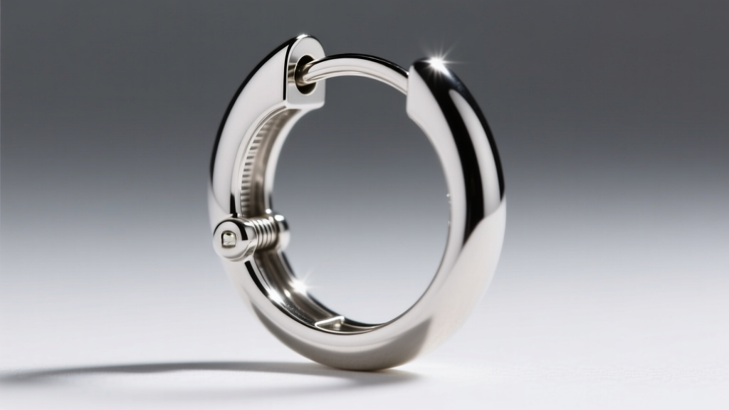 Macro photography of a 22-gauge thin silver hoop earring latch mechanism showing precise metalwork and high polish finish