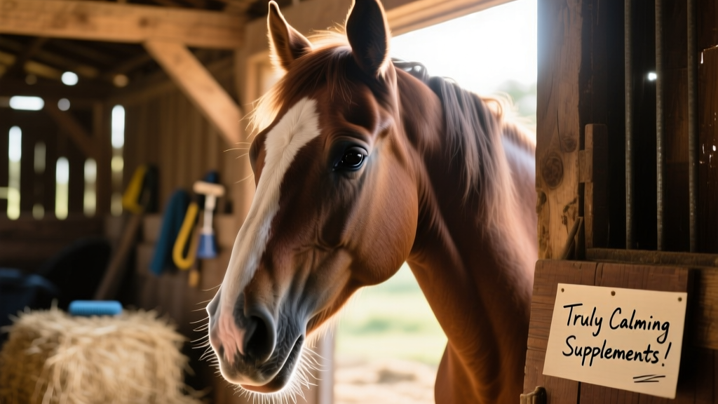 Close-up of a horse’s relaxed face and soft eyes, indicating calm demeanor