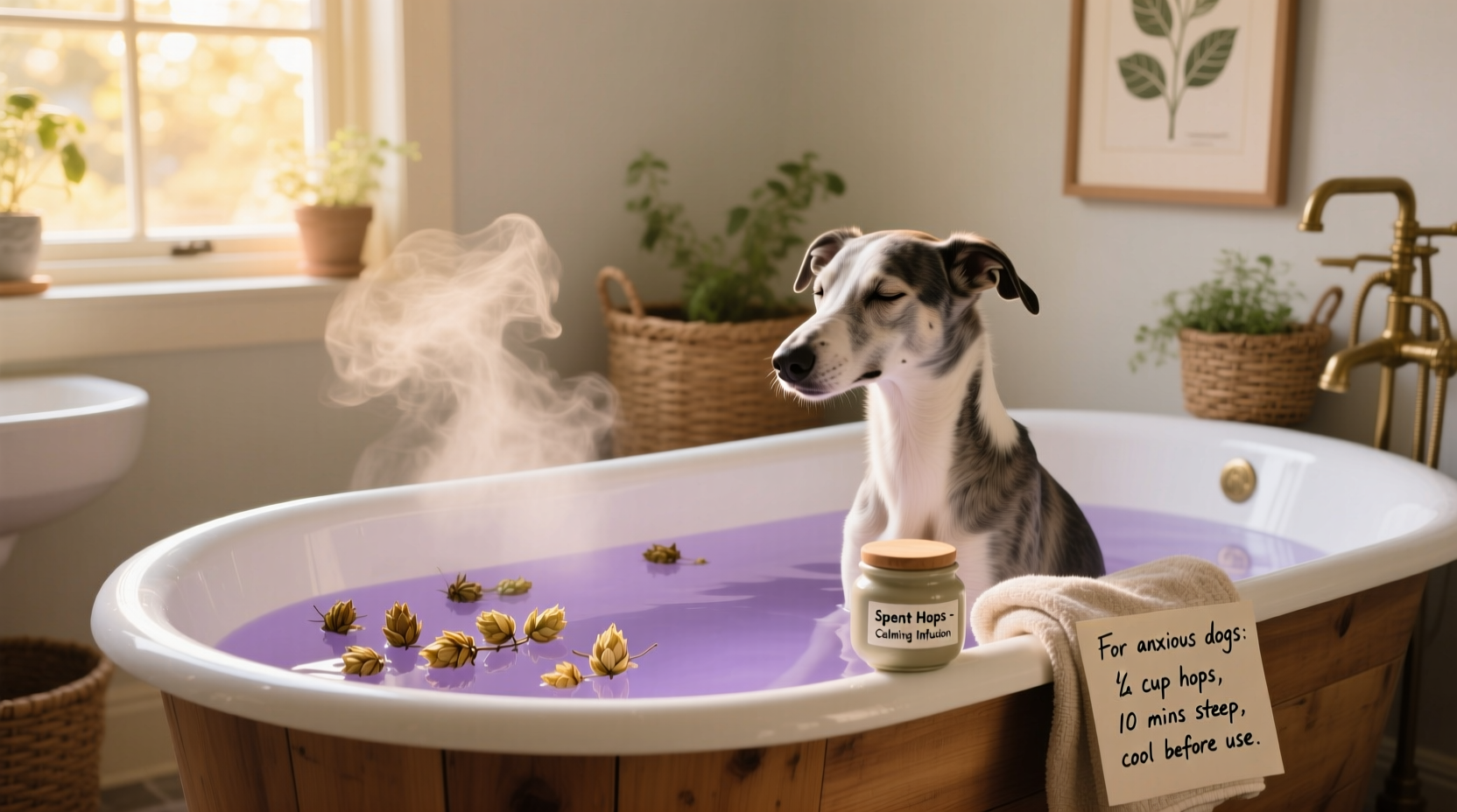 how to use spent hops in calming pet bath soaks for anxious dogs
