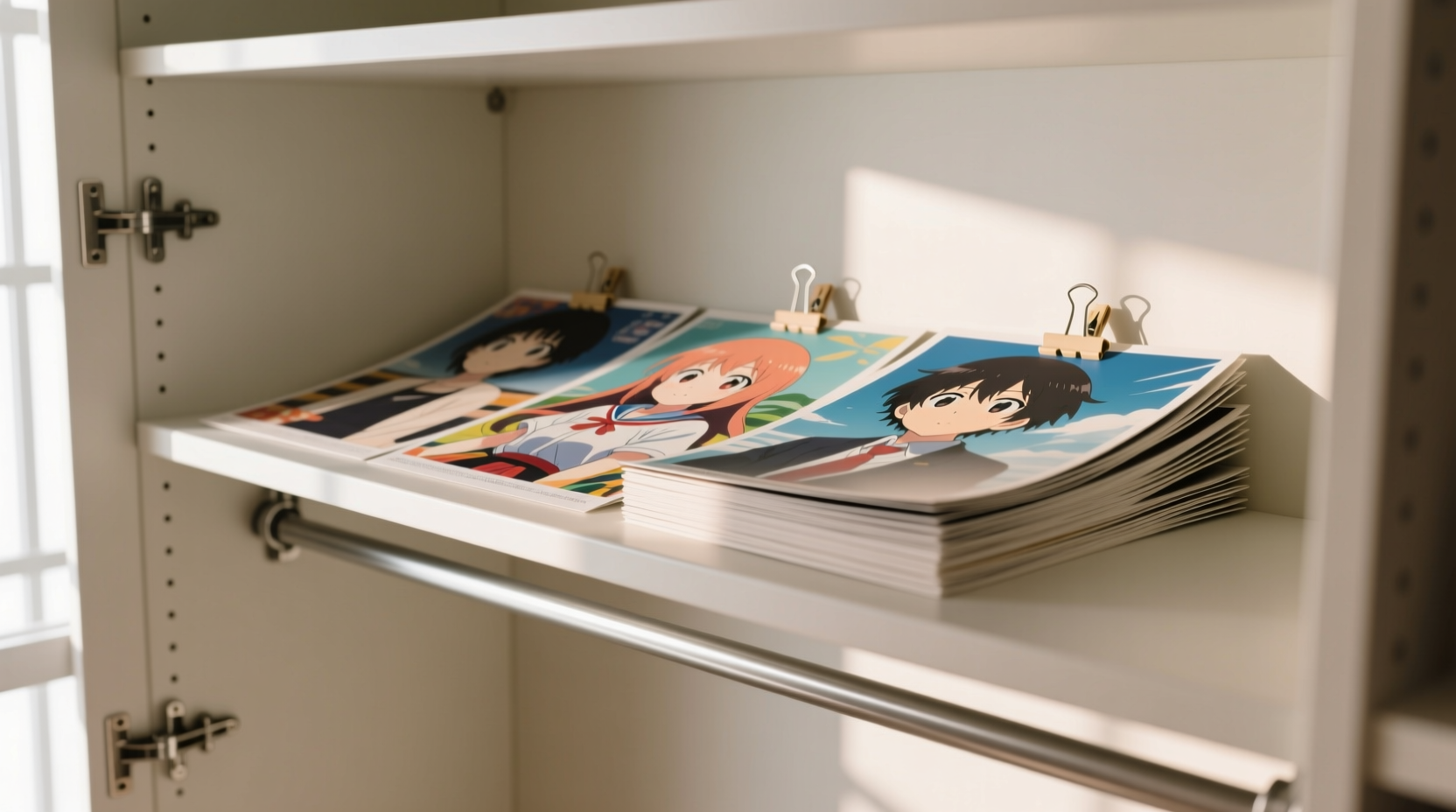flat anime poster storage in closets