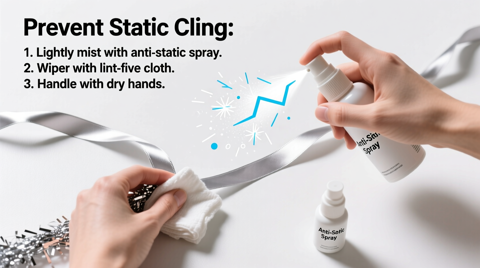 how to prevent static cling when handling tinsel and ribbon