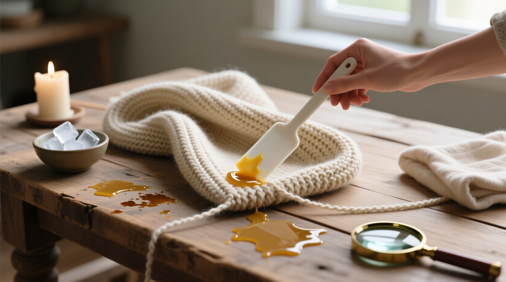 how to remove candle wax from a knitted throw