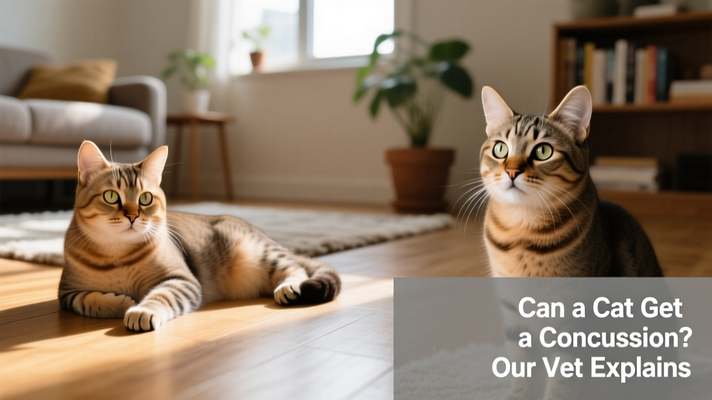 Side-by-side comparison: a healthy cat resting calmly vs. a cat showing subtle signs of disorientation—slight head tilt and unfocused gaze