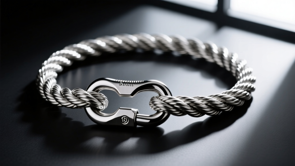 A thick 5mm stainless steel rope chain with a heavy-duty 15mm lobster clasp, photographed from above on a matte black surface