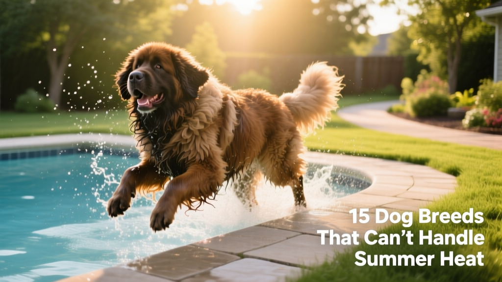 A Newfoundland splashing joyfully in a shallow backyard pool