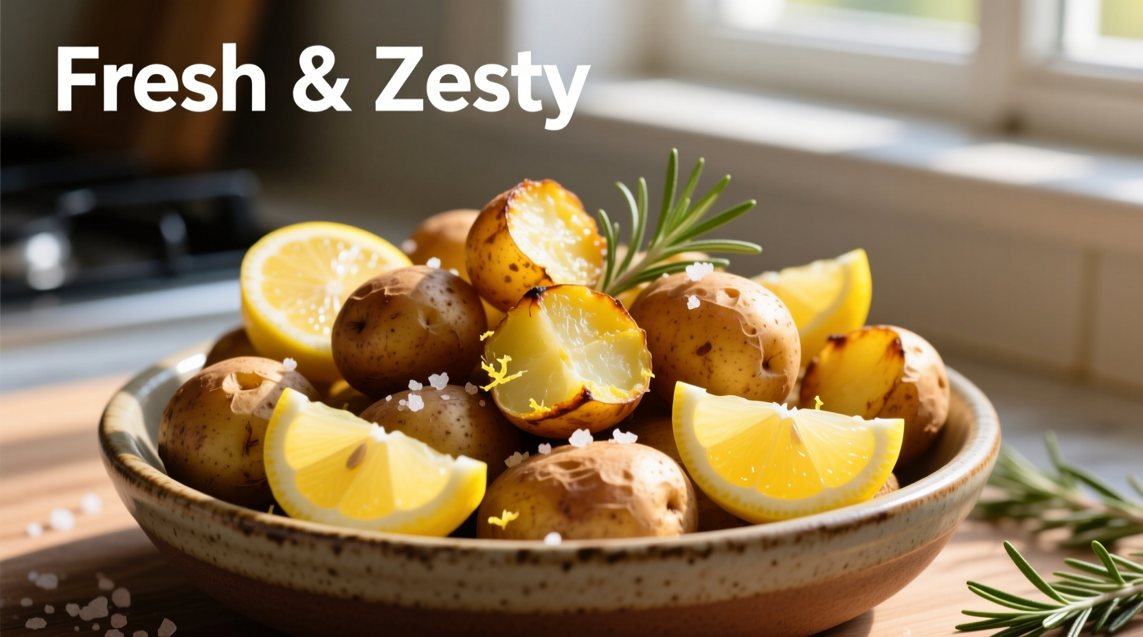 Fresh lemon slices on roasted potatoes