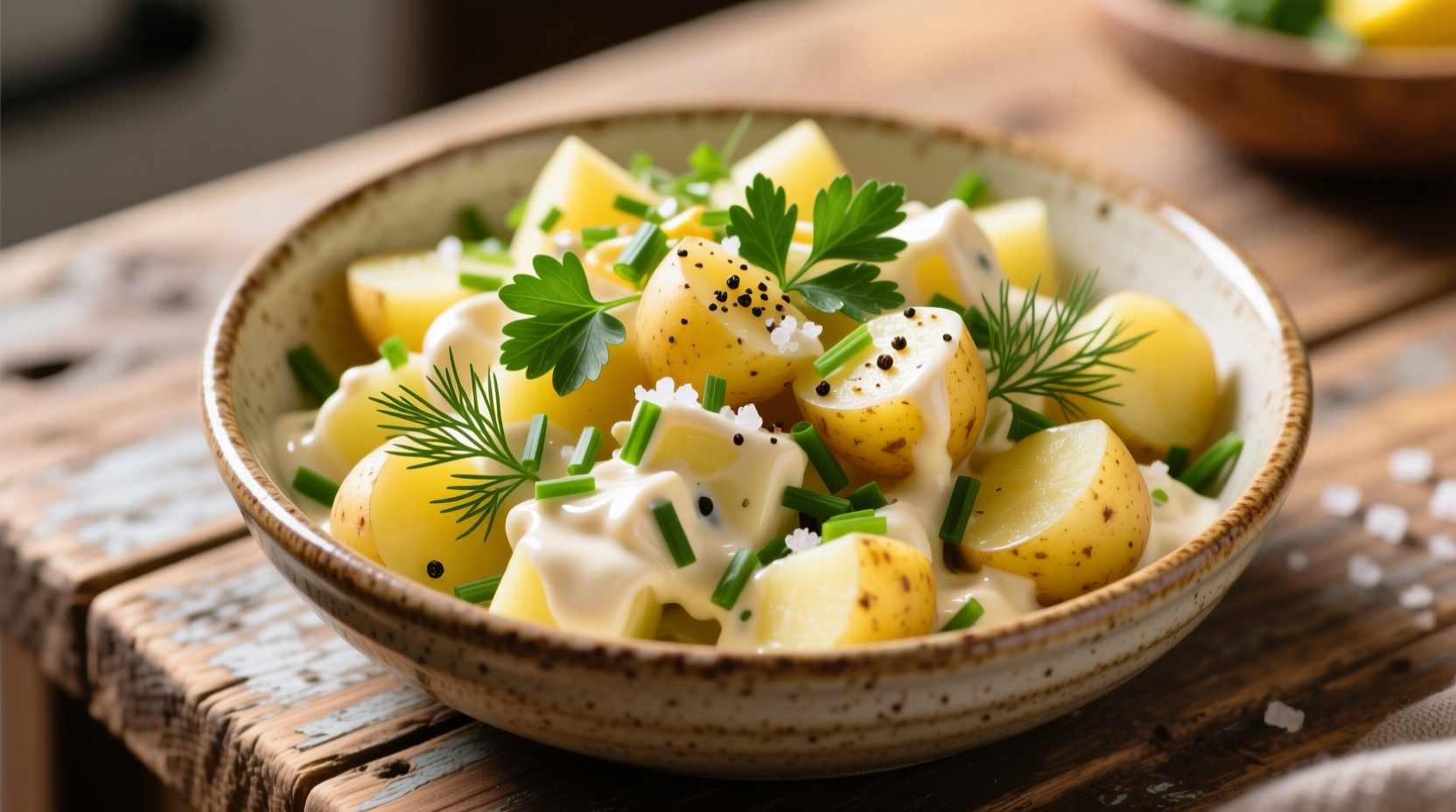 Perfect homemade potato salad with fresh herbs and creamy dressing