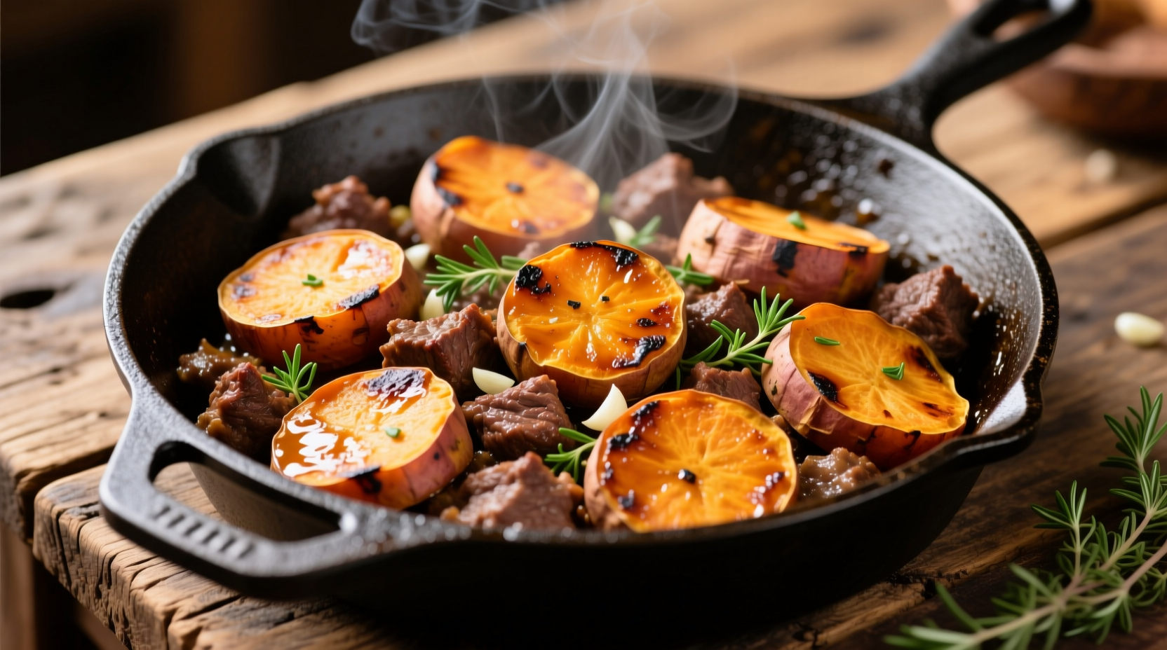 Sweet potato and ground beef skillet meal