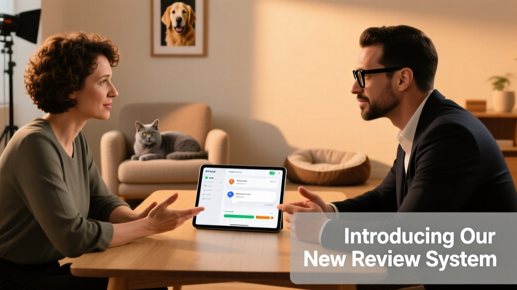 Illustration showing two people exchanging thoughtful feedback on a digital platform