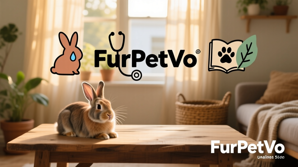 FurPetVo logo alongside icons representing rabbit care, vet consultation, and wellness education