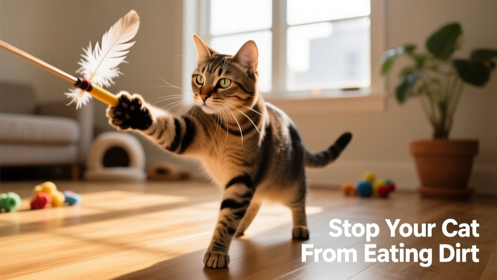Cat actively batting at a feather wand toy during playtime