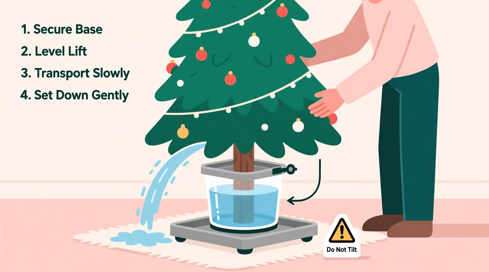 how to prevent christmas tree water from spilling when moving the tree