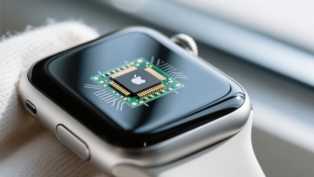 Macro shot of the ceramic sensor array on an Apple Watch back, with a soft cloth gently wiping the smooth sapphire glass surface.