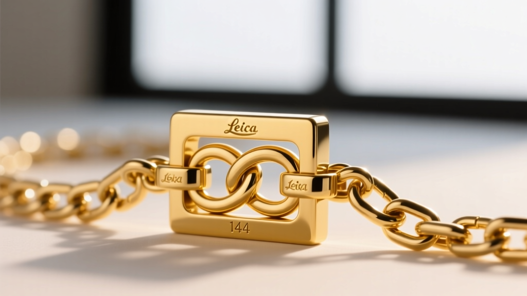 Macro shot of a 14k yellow gold box clasp with figure-eight safety catch securing two overlapping tennis chains, sharp focus