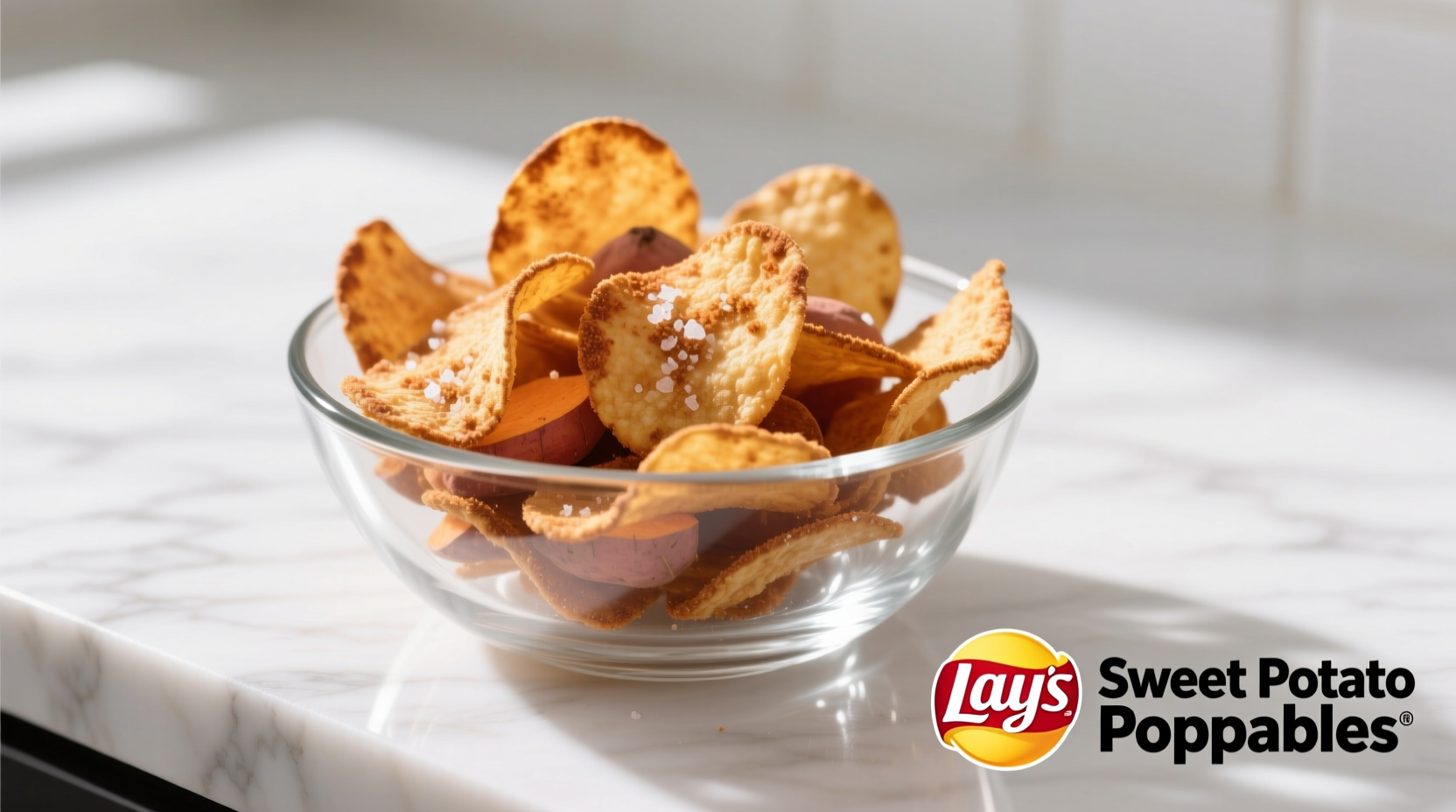 Lay's Sweet Potato Poppables in clear bowl