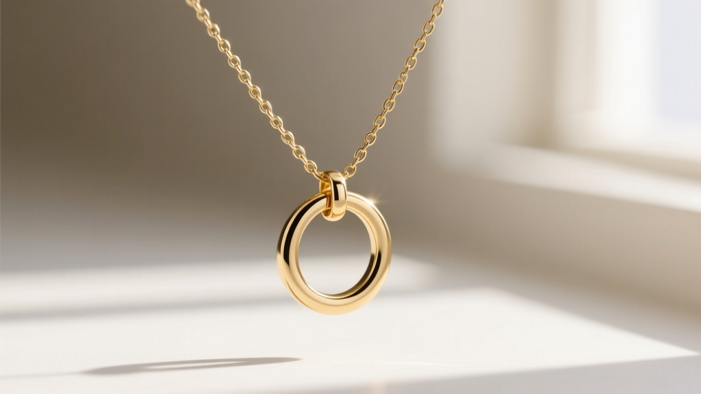 Close-up of a gold circle pendant bail gliding over a thin box chain, showing the space needed for frictionless jewelry draping.