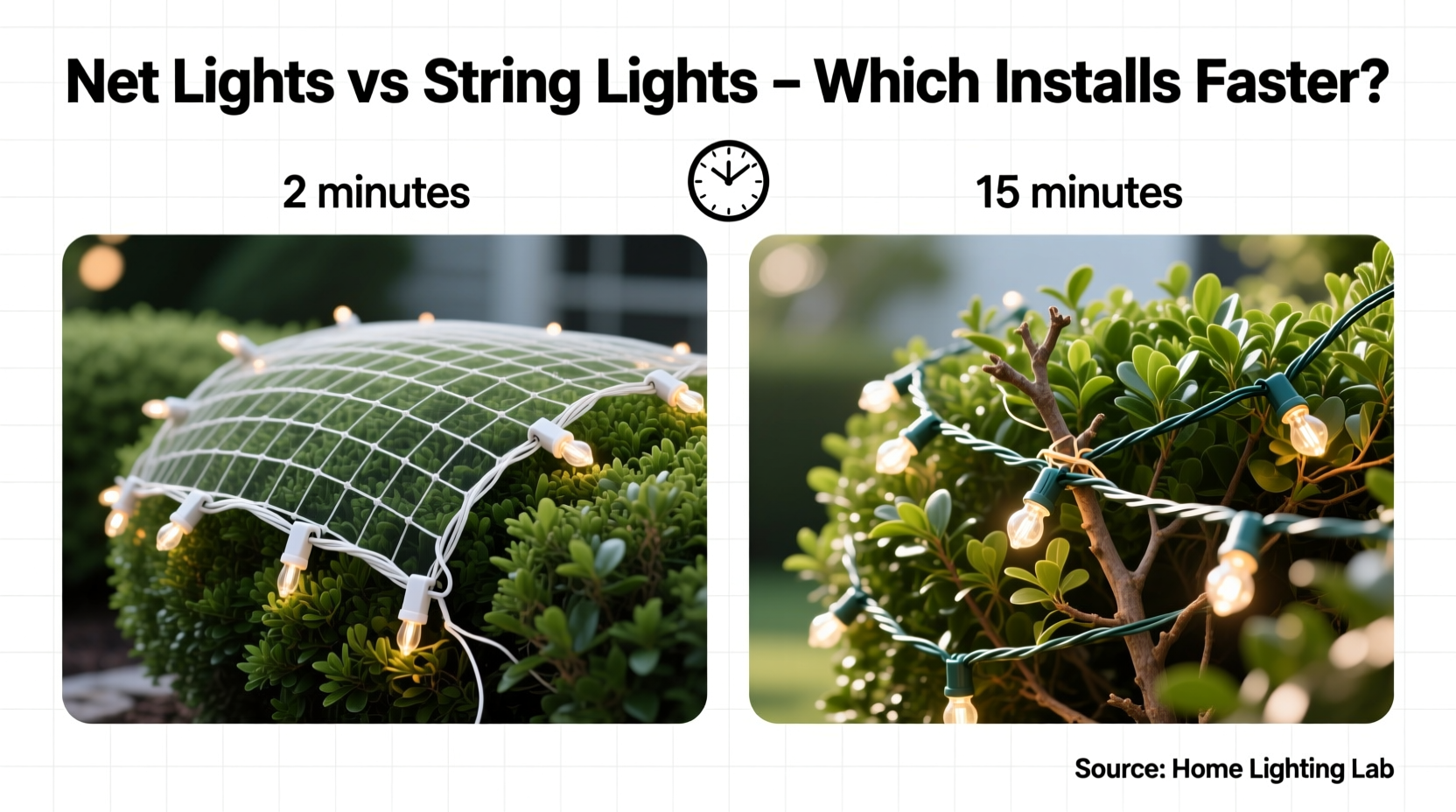 net lights vs string lights for bushes which installs faster