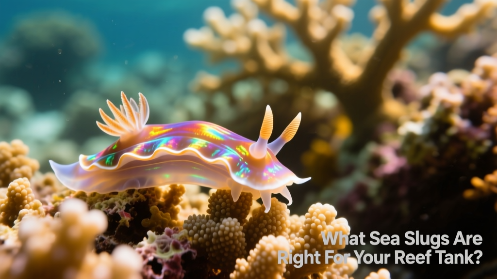 Close-up of a vibrant nudibranch crawling across live coral
