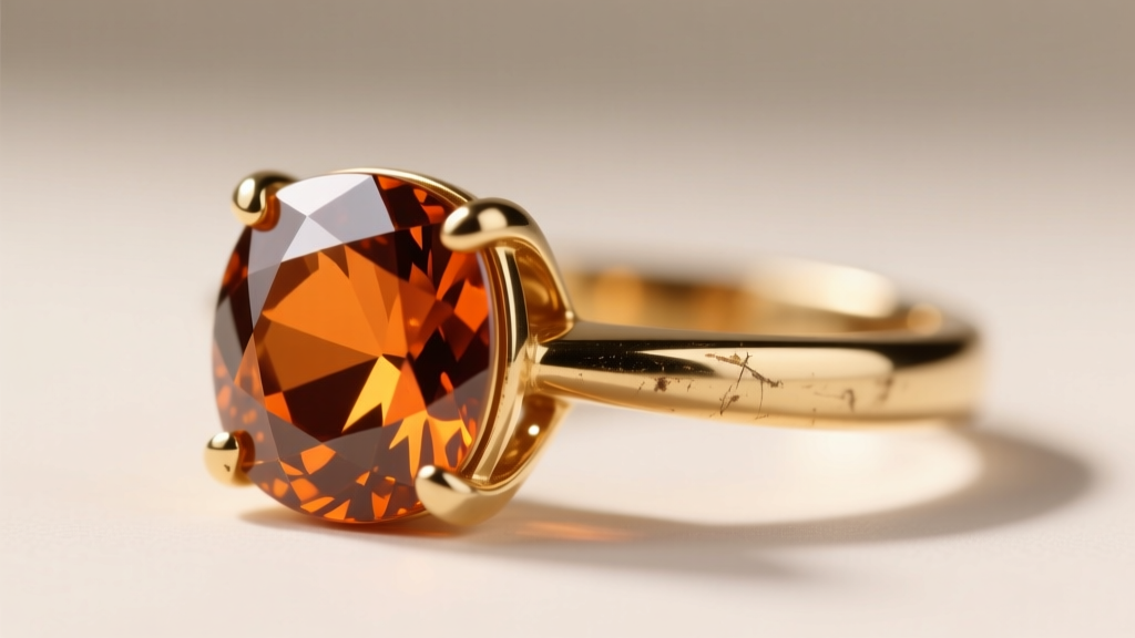 Close-up of worn 14k gold prongs holding a cushion-cut orange sapphire, showing visible metal thinning near the gemstone girdle.
