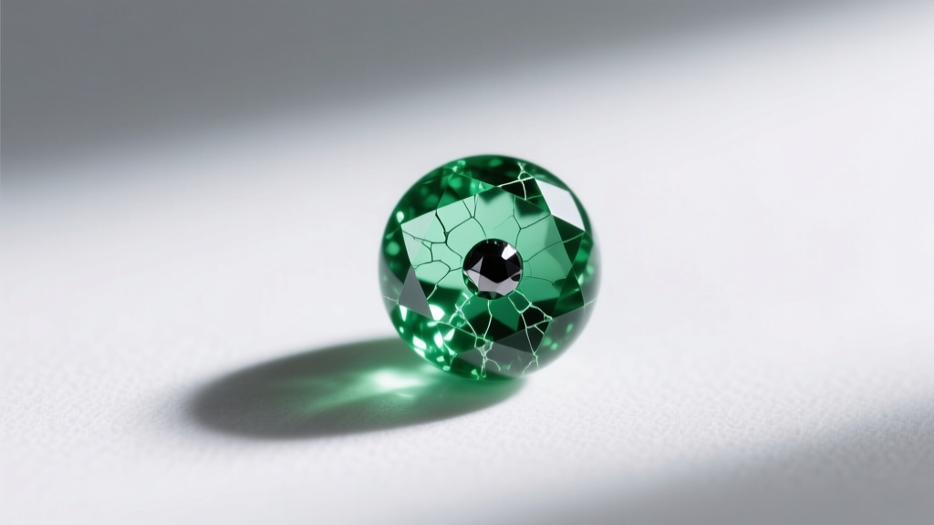 Macro view of 8mm peridot bead showing internal fractures and a small black chrome diopside inclusion against white paper
