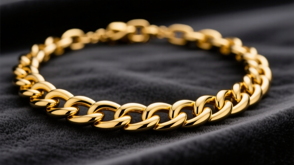 Macro shot of a 24k pure gold Cuban link necklace on dark charcoal velvet, highlighting its rich yellow luster and soft edges.