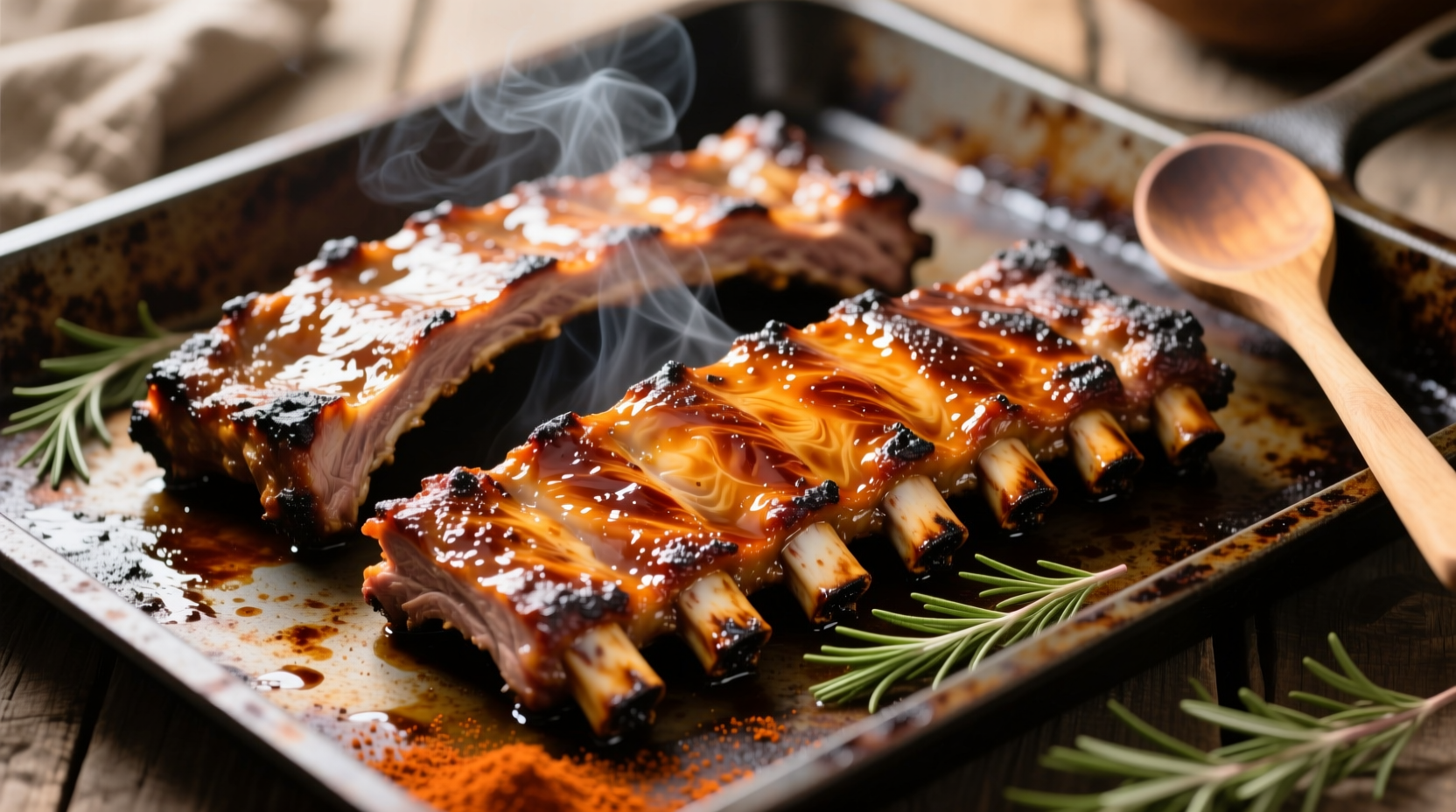 Perfectly cooked country ribs on baking sheet