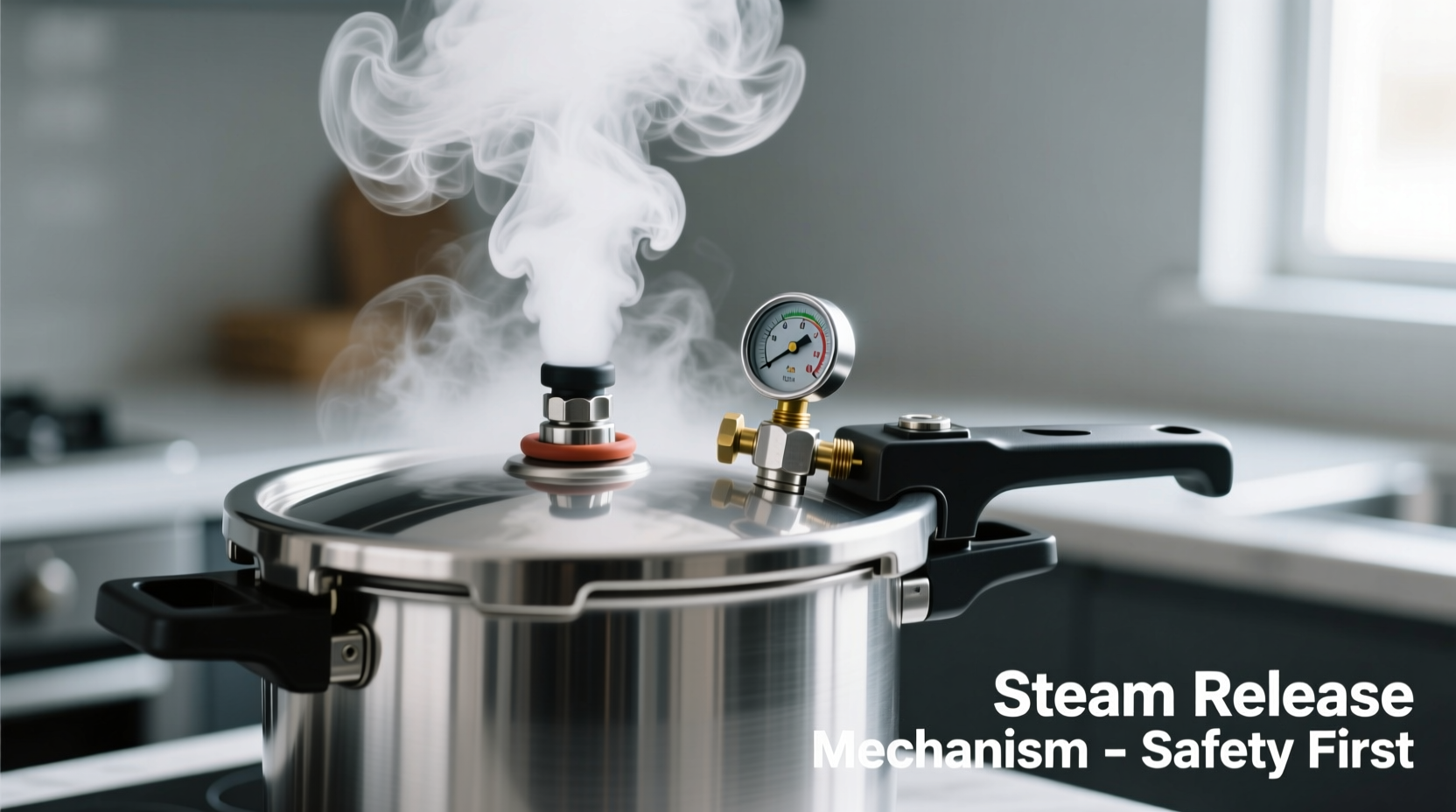 Pressure cooker demonstrating steam release mechanism