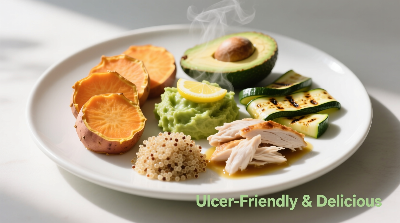 Colorful ulcer-friendly foods on plate
