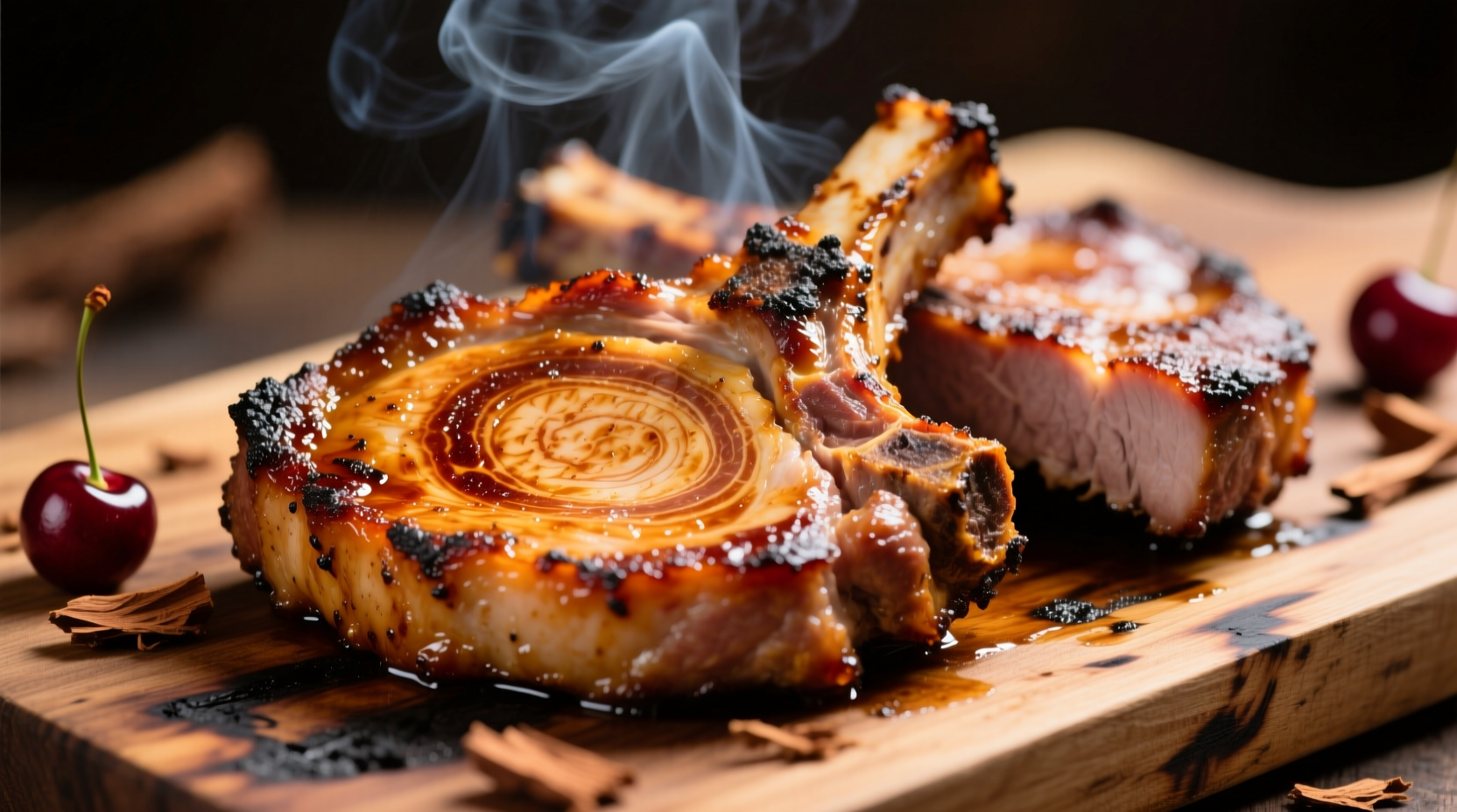 Perfectly smoked pork chops with crispy exterior