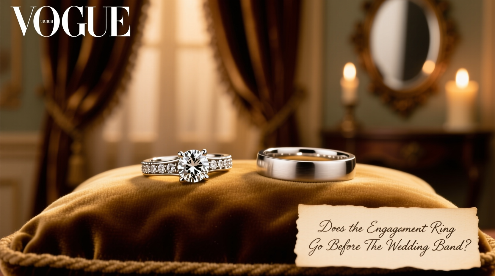 does the engagement ring go before the wedding band