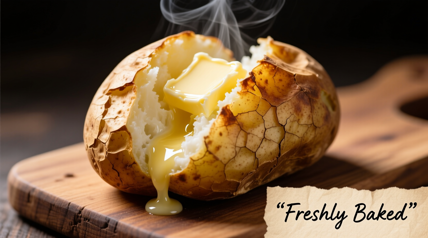 Freshly baked jacket potato with melted butter