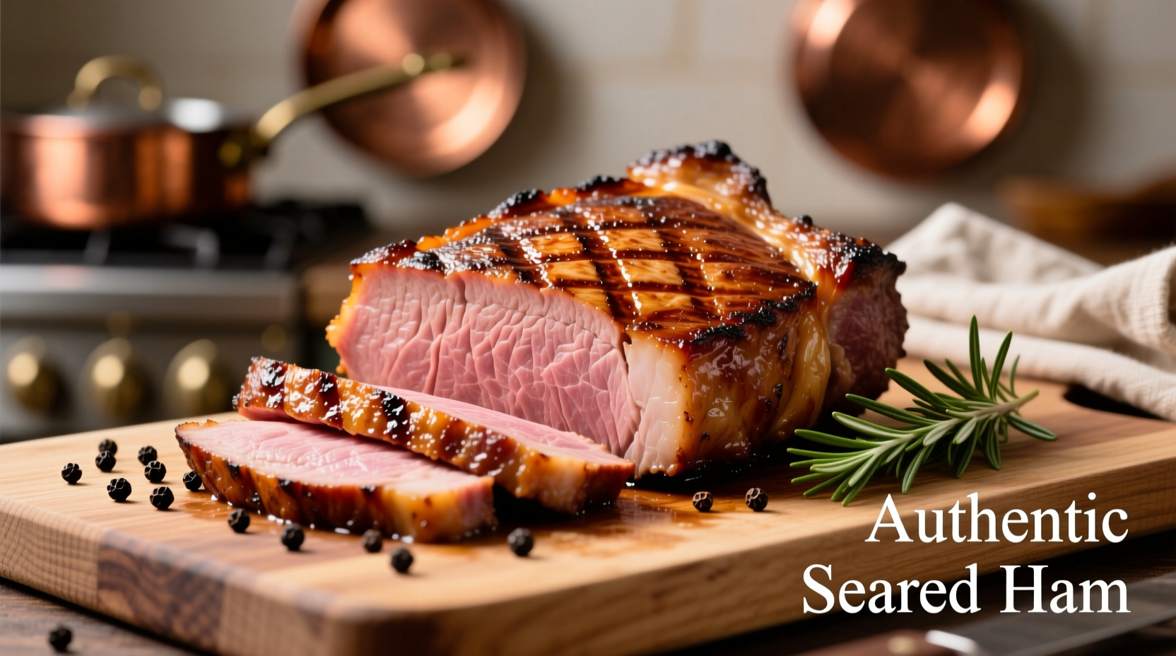 Perfectly seared ham steak with golden crust