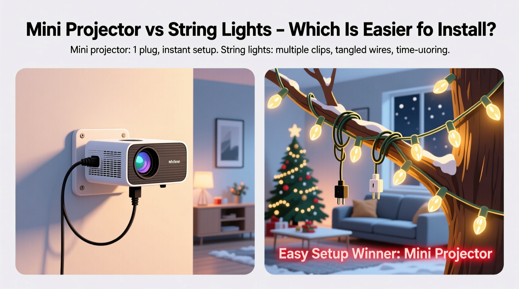 mini projector christmas lights vs string lights is one truly easier to install
