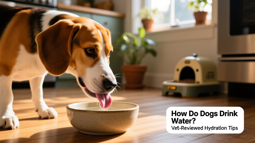 beagle dog drinking water