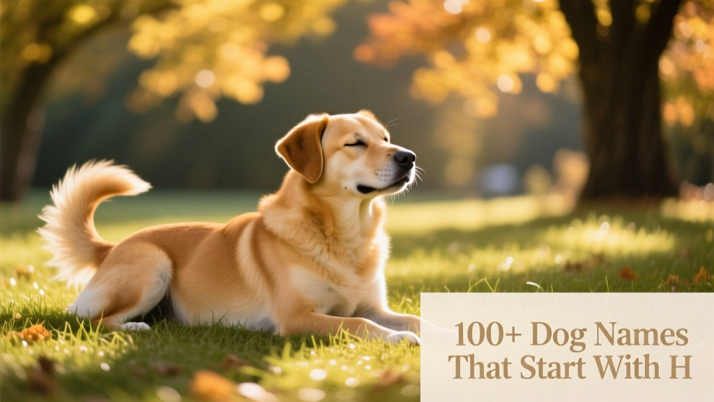 A relaxed dog lounging in sun-dappled grass, tail gently wagging