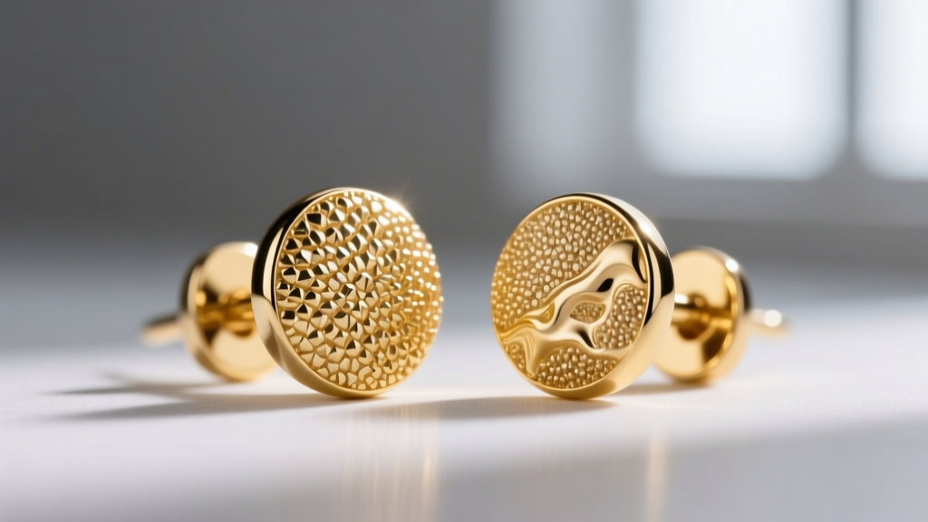 Microscope view of 14k and 18k gold earring posts, revealing the tighter grain structure and durability of the harder 14k alloy