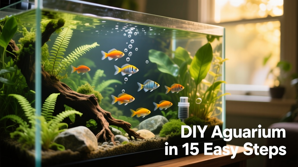 A finished, lush planted aquarium with vibrant fish swimming among greenery and natural hardscape