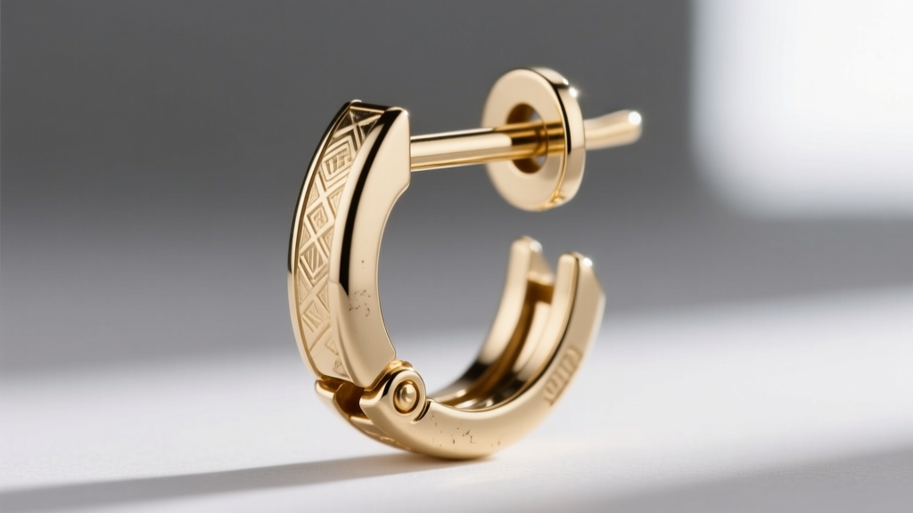 Macro photography of a 20-gauge 14k white gold lever back earring hinge and catch, showing the precise mechanical tension joint