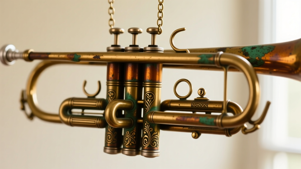 Macro photography of an antique brass trombone clasp on a delicate chain, showing the push-pull mechanism and aged metal patina