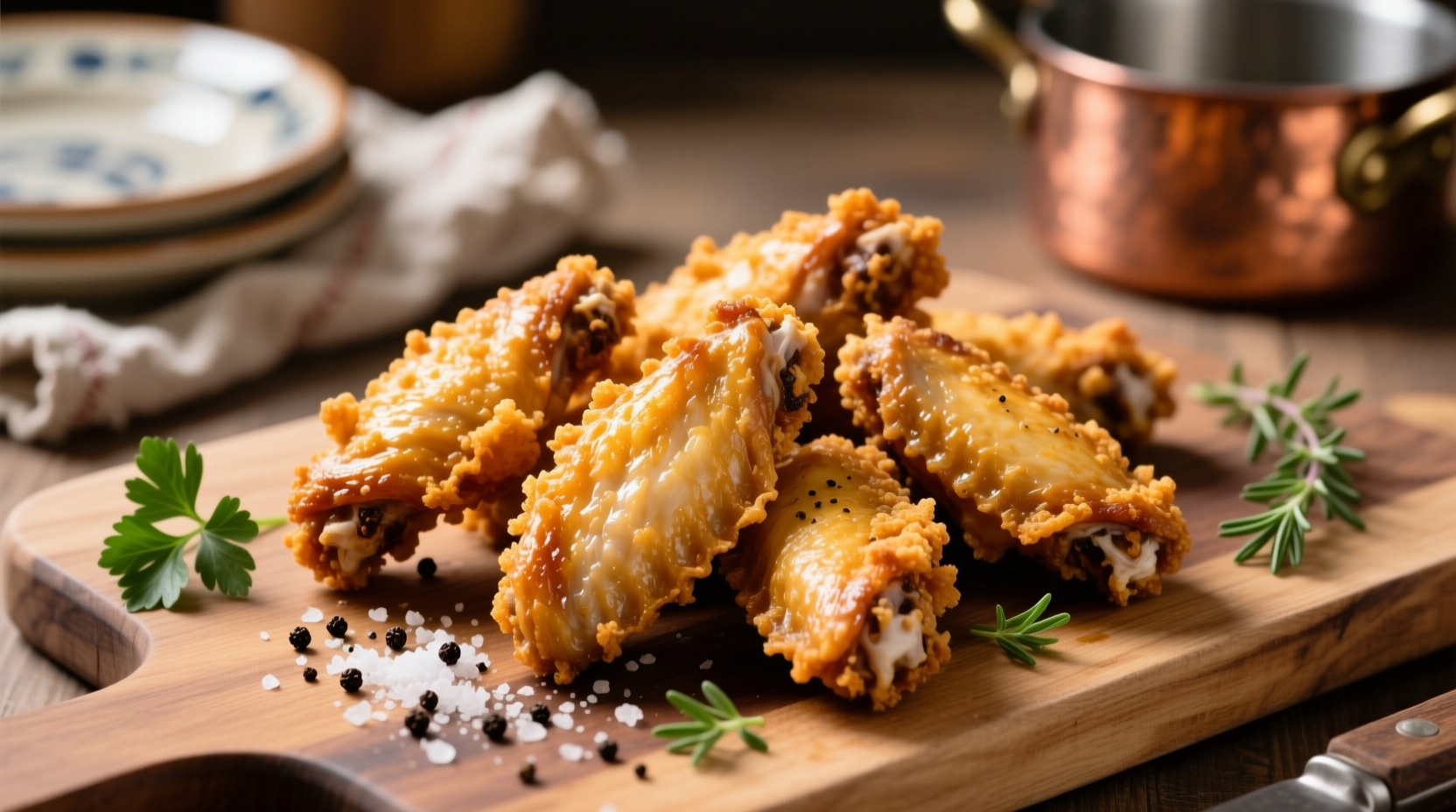 Crispy golden air fried chicken wings